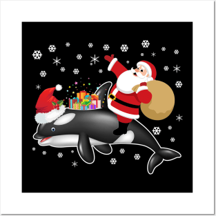 Funny Santa Claus Riding Orca Christmas Whale Posters and Art